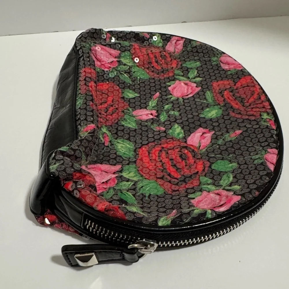 Betsey Johnson Black And Rose Sequins make up bag